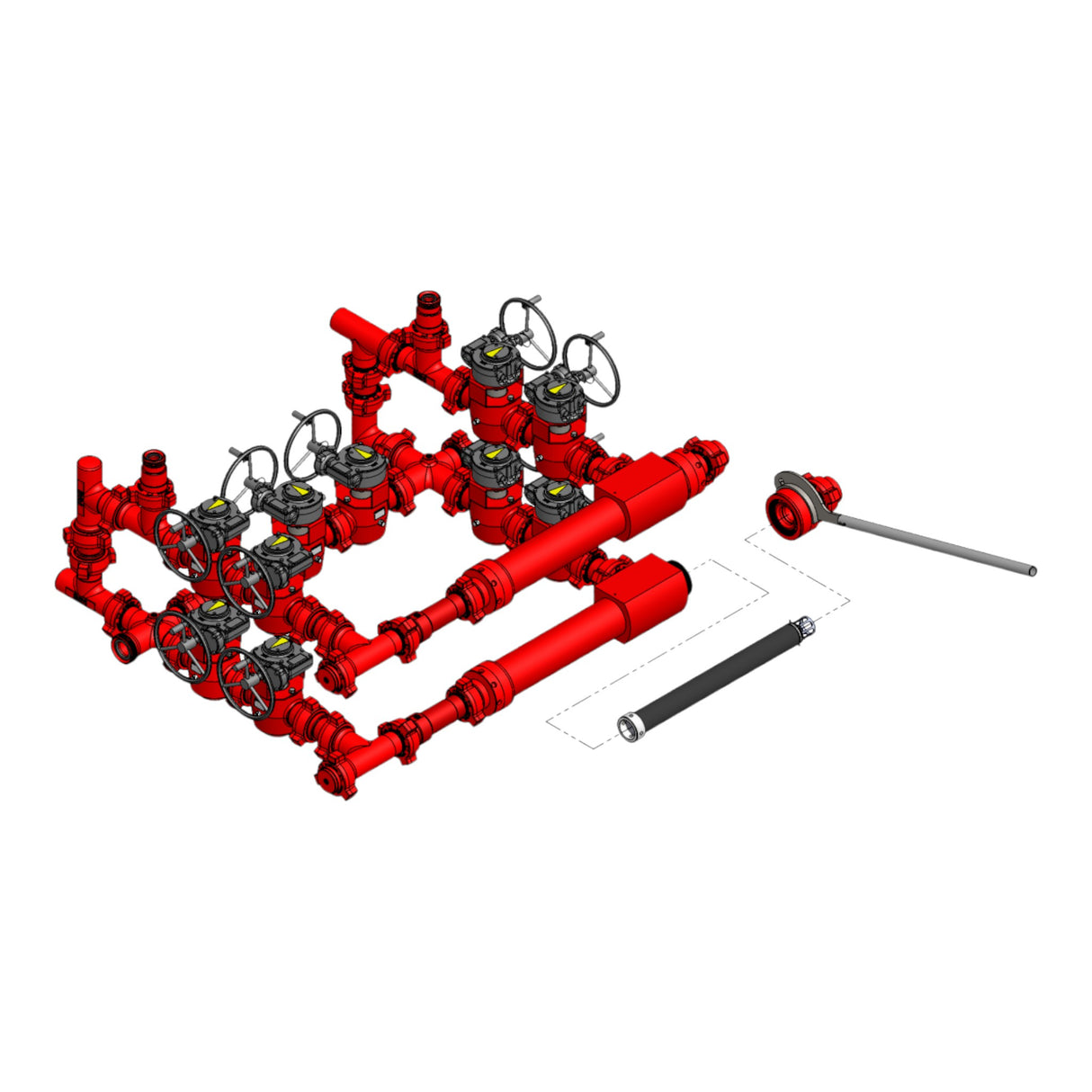 Horizontal Dual Barrier Debris Catcher - 3" Fig 1502 W/4" Screen & 7" Od X 5" Id X 46" Long Barrel (3" Outlet) DOUBLE DECKER, 15000 psi, STD / ACID Service (2x 2" 1502 Ports)